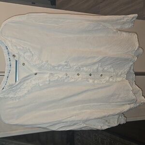 Anthropologie Women's 3X Pilcro Ruffled Placket Shirt Button Front Linen Blend